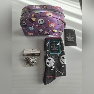 Nightmare before christmas candy lot makeup bag 2 socks buttons NWT